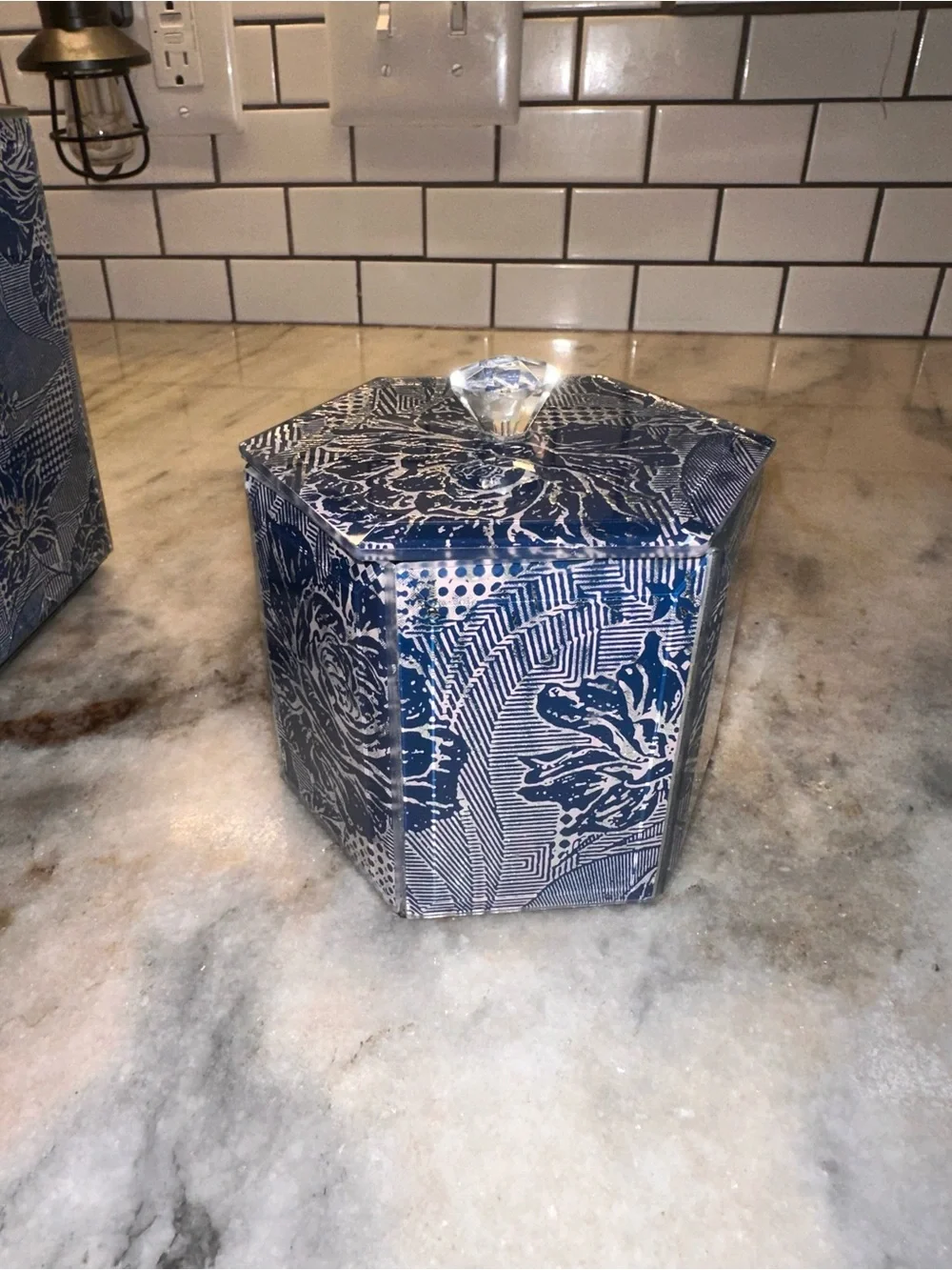 MacKenzie-Childs Royal Rose Blue Tissue Box Cover & Cotton Ball Holder